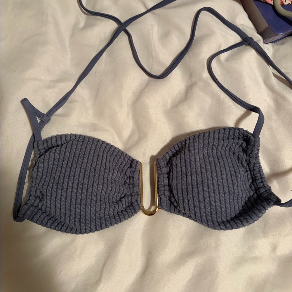 SHEIN Gray Ribbed Bikini Top